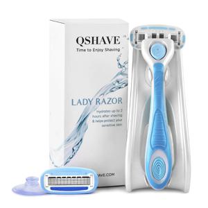 QSHAVE IT 레이디 쉐이빙 5 블레이드 여성용 비키니 제모 블레이드 제모기, 미국산 면도기 + 카트리지 + 홀더 + 스틱 2 개