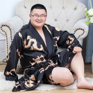 남성 실키 새틴 기모노 가운 2PC 7XL 긴 소매 반바지 세트 소프트 드래곤 드레싱 가운 목욕 가운 Sleeprobe 남성 라운지 홈웨어