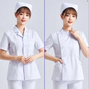 흰색 짧은 소매 스크럽 유니폼 여성 애완 동물 미용 클리닉 간호 의류 작업복 간호사 스크럽 작업 핑크 의료 유니폼