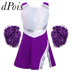 키즈 소녀 치어 리더 복장 무대 공연을위한 꽃 공 세트가있는 민소매 치어 리더 의상 Cospaly Dancewear