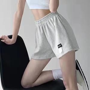 2025 와플 여성 반바지 하이 웨스트 블랙 반바지 캐주얼 미적 Elastics 핫 바지 루즈 한 여름 여성 의류 하의