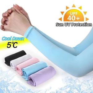 남녀공용 자외선 차단 팔 슬리브, 여름 운전 자외선 차단 아이스 실크 커버, 손 보호대, 반 손가락 긴 장갑, 1 쌍