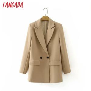 Tangada 여성 카키 블레이저 코트 빈티지 노치 칼라 포켓 패션 여성 캐주얼 세련된상의 DA02