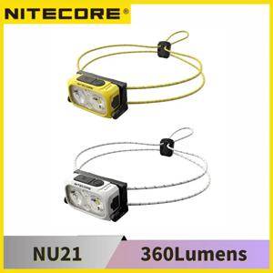 NITECORE NU21 램프 초경량 듀얼 빔 트리플 출력 헤드램프 360 루멘 USB-C 충전식 백색 적색광 손전등