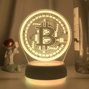 아크릴 Led 야간 조명 Bitcoin 룸 장식 야간 조명 터치 센서 7 색 변경 배터리 구동 테이블 야간 램프 3d