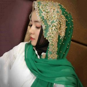 Hijabs 이슬람 이슬람 스카프 스카프 여성용 긴 Underscarf Moslima Headwraps with Bead Chiffon Prayer Turbante