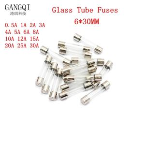 빠른 블로우 유리관 퓨즈, 6*30mm, 250V, 100mA, 200mA, 250mA, 315mA, 500mA, 630mA, 750mA, 20A, 25A, 30A, AMP 퓨즈, 20/로트