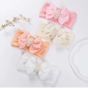 솔리드 나일론 아기 머리띠 진주 매듭 리본 머리 활 Hairbands 신생아 소년 소녀 Headwraps 머리 장식 헤어 액세서리