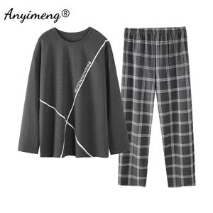 봄 가을 남자를위한 새로운 코튼 긴 소매 잠옷 빅 사이즈 풀오버 Homewear L-4XL 남자 잠옷 세트 미니멀리스트 소년 Loungewear
