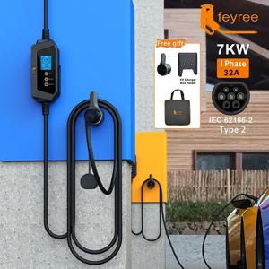 Feyree 스마트 휴대용 EV 충전기 Type2 케이블 32A 7KW 전기 자동차 용 고속 충전 전류 설정 충전 시간 조정