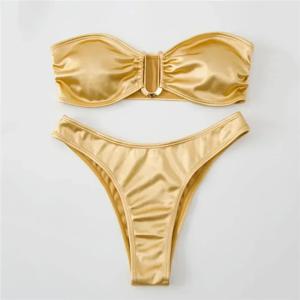 섹시한 U 모양의 Bandeau 비키니 세트 Mujer Strapless 수영복 여성 골드 수영복 수영복 Biquinis 브라질 비키니 수영 2025