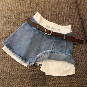 Gidyq 여성 하이 웨스트 데님 스커트 여름 한국 패션 패치 워크 미니 스커트 streetwear 여성 캐주얼 tassels 청바지 스커트