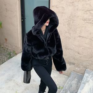 새로운 모피 자른 가짜 모피 코트와 재킷 여성 후드 겨울 모피 재킷과 푹신한 탑 코트 manteau femme