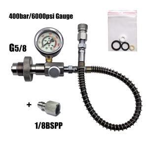 HP 필링 스테이션 충전 어댑터 DIN 커넥터 HPA 스쿠버 다이빙 대형 탱크-호스 6000psi/400bar 게이지가 있는 작은 병