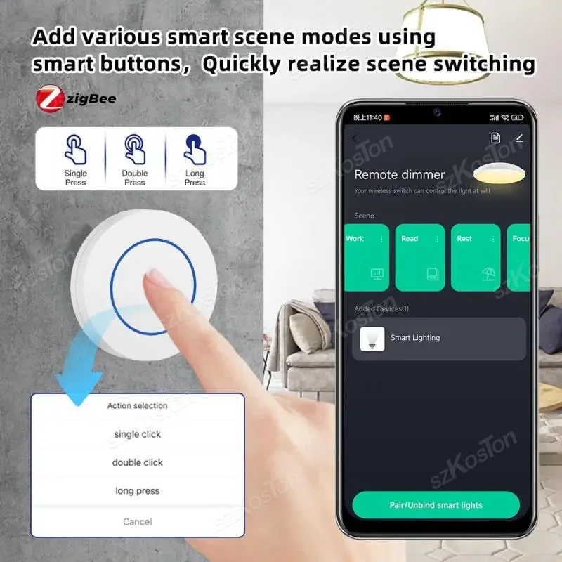 Tuya 스마트 지그비 버튼 스마트 라이프 자동화 무선 장면 스위치 원격 제어는 Zigbee Gateway Zigbee2MQTT와 함께 작동합니다.
