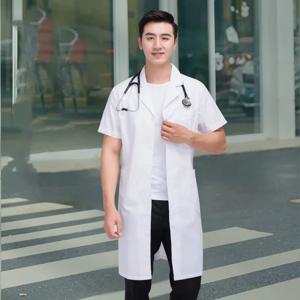 남성용 조절식 허리 벨트가 있는 반팔 의료 유니폼, 패션 랩 코트, 의사 간호사 원피스, 긴팔 흰색 재킷