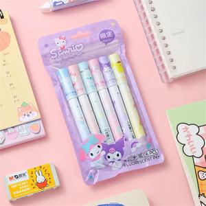 6Pcs Sanrio 헬로 키티 Cinnamoroll 형광펜 세트 Kawaii Kuromi 멜로디 아트 형광 마커 펜 어린이 선물