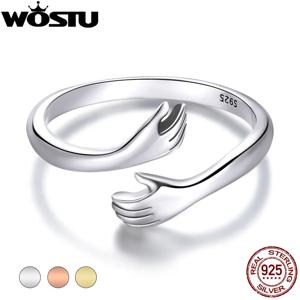 WOSTU 925 스털링 실버 포옹 손 반지 여성을위한 심플한 디자인 손가락 반지 우아한 실버 주얼리 CTR176