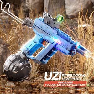 UZI 장거리 전기 슈팅 물총, 조명 장난감 포함, 고압 완전 자동 슈팅 물총, 어린이 성인용