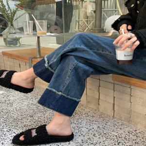 플러스 사이즈 여성 빈티지 데님 바지 하이 웨이스트 와이드 레그 롱 바지 루즈 피트 봄 가을 슬리밍 디자인 바닥 길이