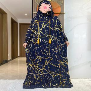 새로운 2024 라마단 이슬람 두 모자 Abaya 두바이 터키 이슬람기도 의류 코튼 자카드 직물 이슬람 여성 드레스 Kaftan