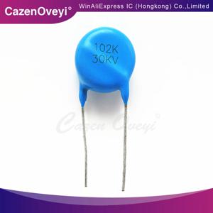 고전압 캐패시터 0.001UF 1NF 스트레이트 플러그, 파란색 원형, 102K, 30KV, 30000V, 5 개