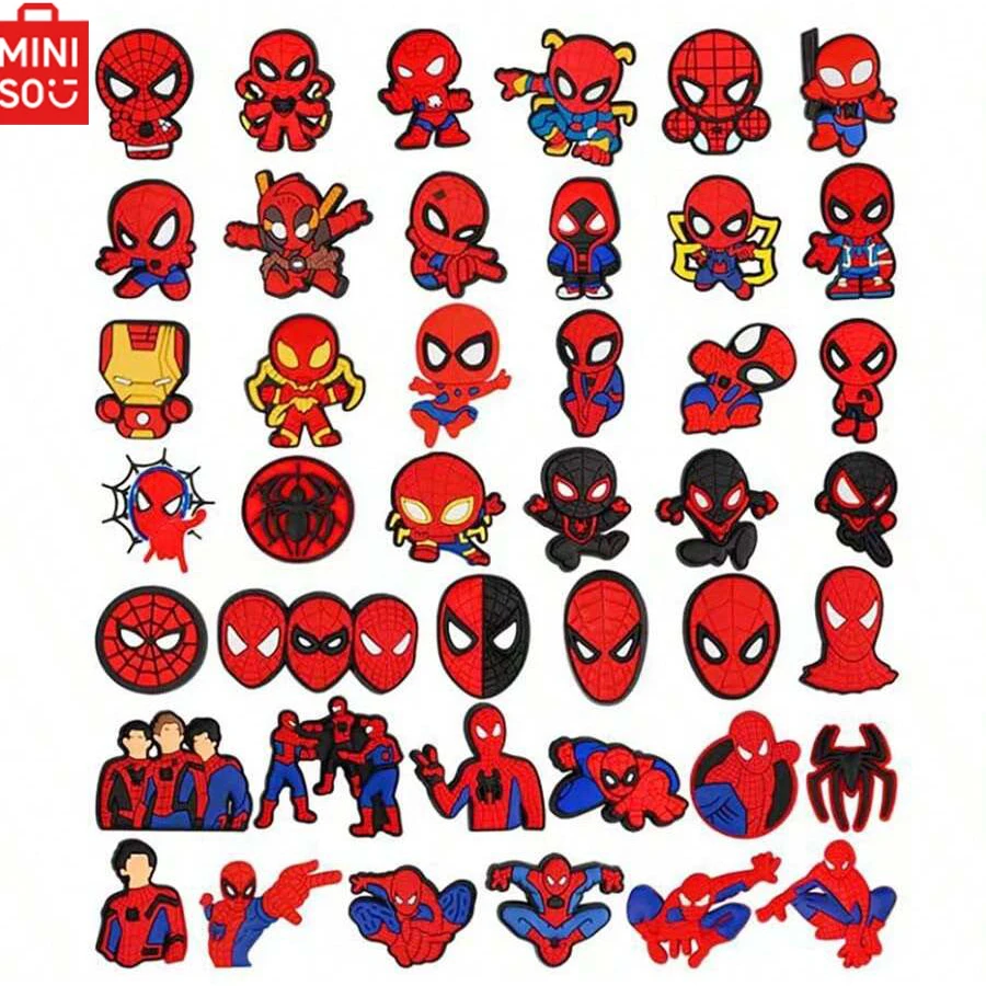 MINISO 42pcs 스파이더 맨 구두 매력 나막신 가방 버블 슬라이드 샌들, PVC 구두 장식 비치 가방 액세서리 세트