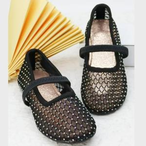 럭셔리 레이스 메쉬 발레 플랫 키즈 여자 우아한 브랜드 디자인 라인 석 덮여 Fishnet 발레리나 신발 어린이 드레스 Zapatos