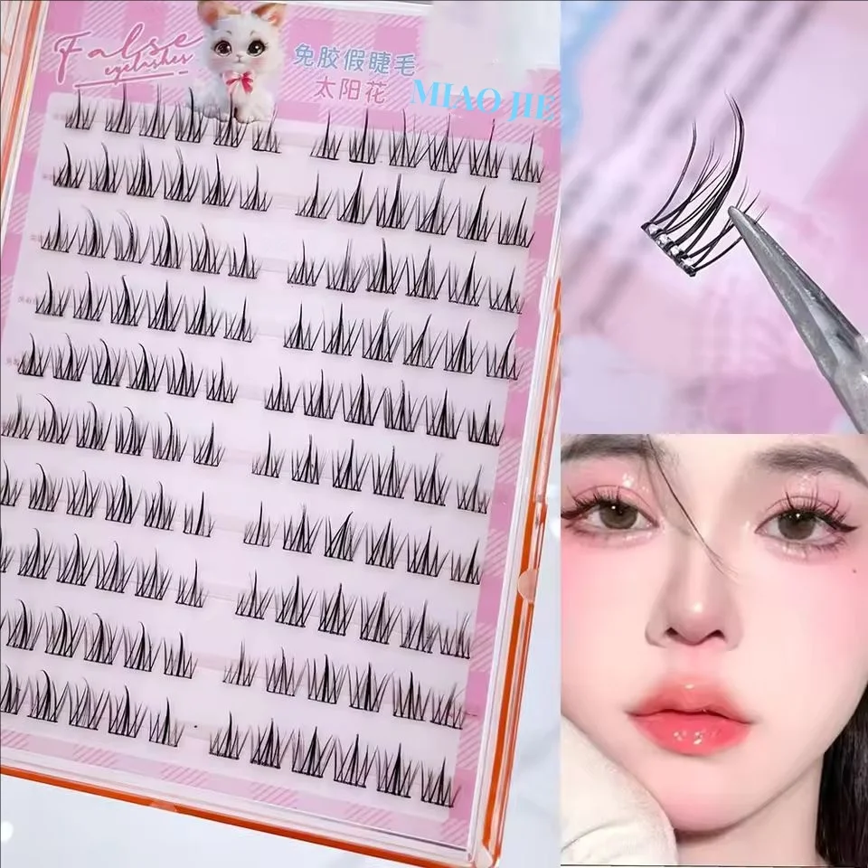 MJ 10줄의 대용량 글루 프리 인조 속눈썹 단일 클러스터 10-12MM C-컬링 천연 자체 접착 인조 속눈썹