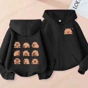 Zip Up 까마귀 Kawaii Anime Capybara 여성 까마귀 지퍼 Capibara 스웨터 코트 만화 자켓 옷 소녀 소년 탑 가을 Hoody