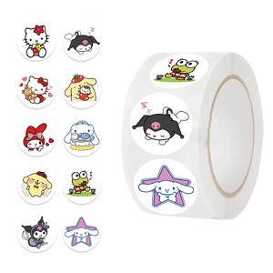 500Pcs/roll 재미 있은 라운드 스티커 Kawaii Kuromi Cinnamoroll 만화 스티커 어린이를위한 보상 선물 장식 데칼 장난감을 장려