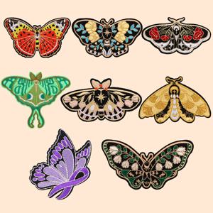 옷에 나비 나방 패치 보라색 리본 수 놓은 패치 만화 바느질 배지 패치에 철 DIY 의류 액세서리