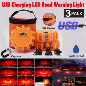 1-3Pack LED 비상 조명 9 모드 안전 경고 USB 충전식 깜박이는 램프 트럭 차량용 빨간색 스트로브 대시 라이트