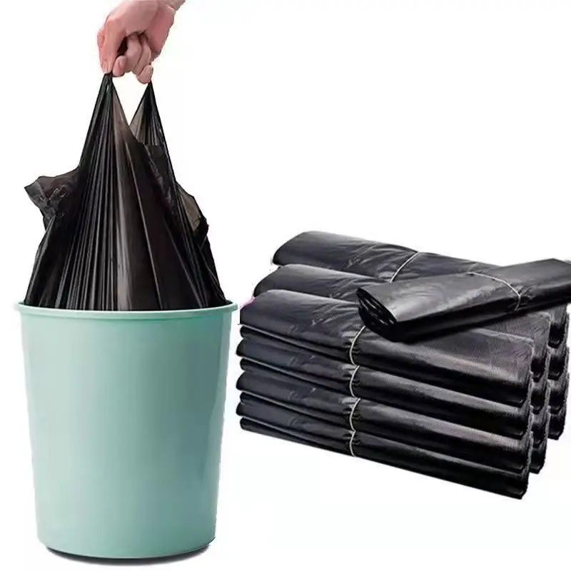 100PCS 검은 조끼 비닐 봉투 주방 거실 깨끗한 쓰레기 보관 가방 테이크 아웃 쇼핑 포장 쓰레기 핸들 가방