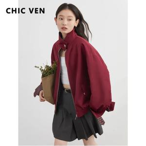 CHIC VEN 여성 자켓 캐주얼 가역 스탠드 업 칼라 작업복 여성 코트 봄 가을 2025 여성 Ourterwear