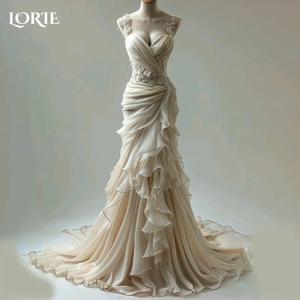 LORIE 겸손한 크레페 이브닝 드레스 민소매 코르셋 Flowy Princess 댄스 파티 드레스 Pleats Illsion Puff Arabia 파티 가운 맞춤형