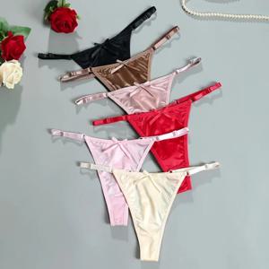 새로운 조정 가능한 여자 G-문자열 바지 새틴 코튼 가랑이 T 백 여성의 섹시한 얇은 스트랩 보우 속옷 플러스 사이즈