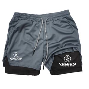 VOLCOM Print 2 in 1 운동용 러닝 반바지 남성용 Christian Gym 압축 라이너가 있는 운동용 반바지 전화 포켓 타월 루프