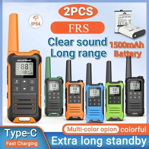 2pcs F22 미니 워키 토키 PMR FRS 장거리 충전식 휴대용 어린이 캠핑 여행을위한 양방향 라디오 Type-C 충전기