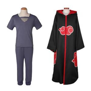 애니메이션 Uchiha Itachi Akatsuki 코스프레 의상 탑 바지 속옷 망토 케이프 풀 세트 복장 롤 플레잉 할로윈 파티 정장
