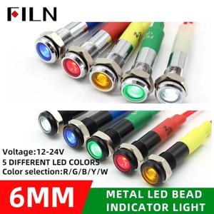FILN 1pc 6mm 미니 12v 24V LED 금속 표시 등 평면 신호 램프 빨간색 녹색 파란색 주황색 흰색 20cm 케이블
