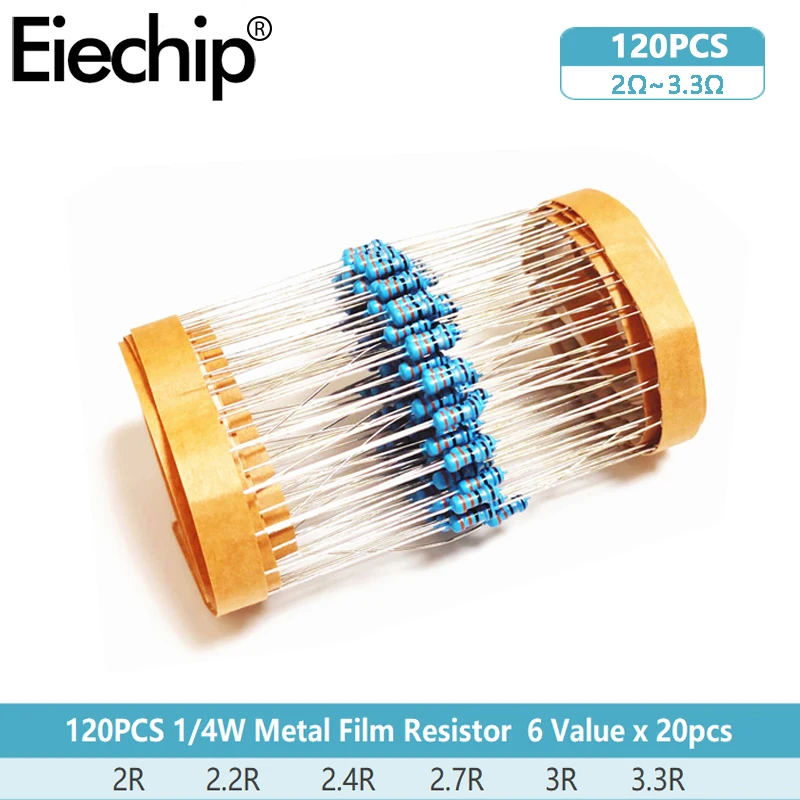 1/4W 저항 세트 diy 전자 키트, 0.25W 금속 필름 저항기 세트 자동차 에어백 수리 저항기 2ohm 2.2ohm 2.4ohm 2.7ohm 3ohm