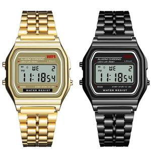 새로운 Montre Homme F-91W 남성용 스틸 스트랩 시계 LED 디지털 스포츠 군사 시계 전자 여성 손목 시계 Zegarek Damski