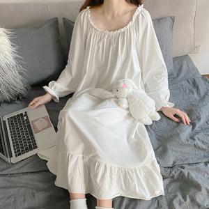 여성을위한 봄 가을 잠옷 드레스 코튼 메쉬 여름 Nightdress 긴 소매 홈웨어 의류 숙녀 잠옷 Nightshirt