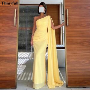 Thinyfull 인어 쉬폰 무도회 드레스, 원 숄더 스페셜 파티, 여성용 무도회 가운, 긴 아랍어 공식 이브닝 원피스