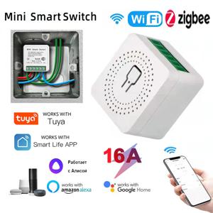 16A Tuya Zigbee 3.0 WIFI 미니 스마트 라이트 스위치 DIY 2 웨이 원격 제어 차단기는 Alexa Alice Google Home Smart Life와 함께 작동합니다.