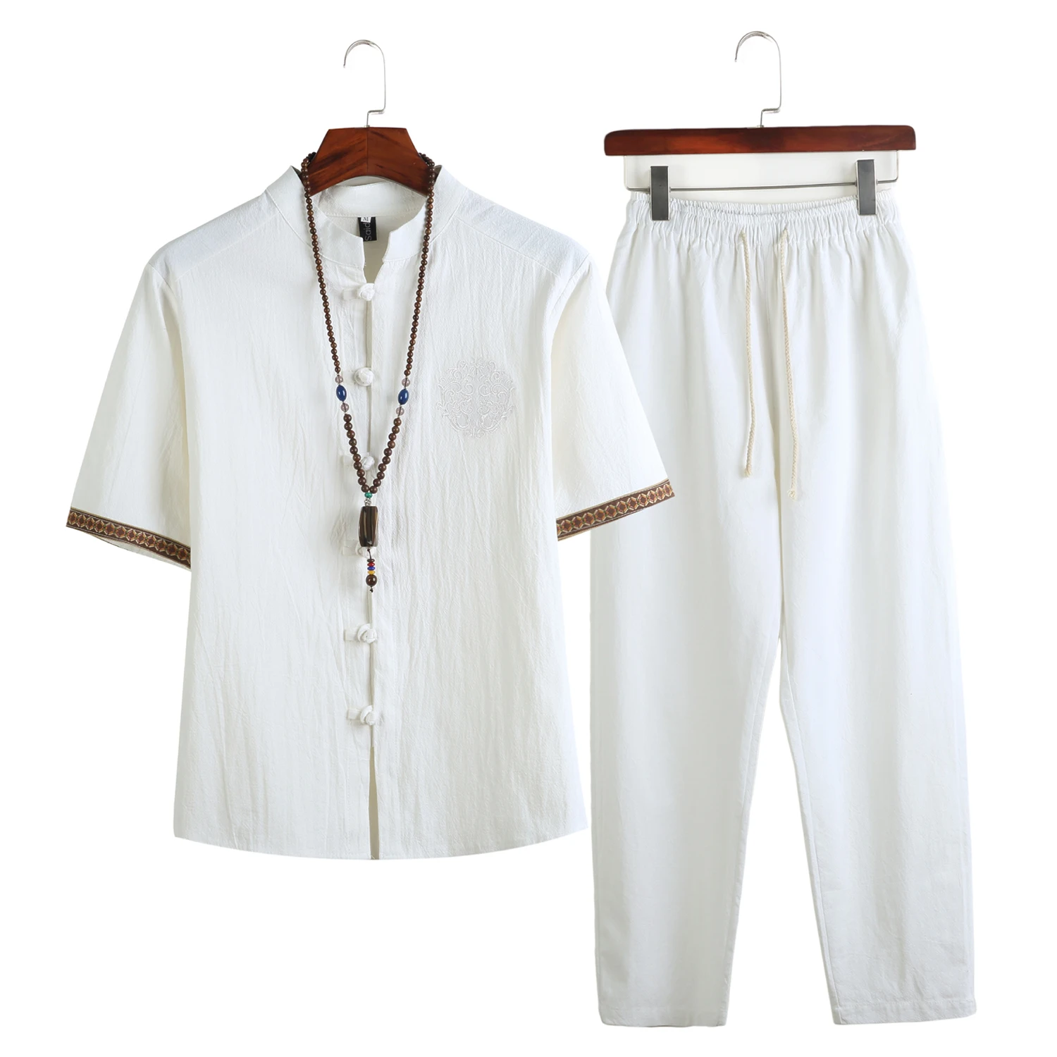 남성 리넨 세트 2023 여름 남성 streetwear 조깅 셔츠 + 긴 바지 남성 중국 스타일 2 조각 Hanfu Tracksuit Tang Suit 5Xl