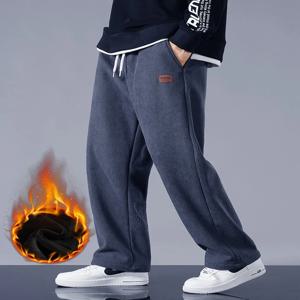 2023 겨울 코듀로이 스웨트 팬츠 남성 Drawstring 양털 안감 두꺼운 따뜻한 와이드 레그 스트레이트 캐주얼 바지 남성 루즈 한 바지