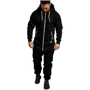 남성 점프 슈트 솔리드 긴 소매 후드 두꺼운 Playsuits 남성 지퍼 후드 Romper 가을 원피스 세트 캐주얼 스트레이트