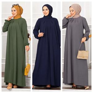 여성 Eid 이슬람 드레스 라마단 모로코 Pleated 파티 드레스 두바이 Kaftan 이슬람 Vestidos 아랍 긴 가운 솔리드 Abaya 겸손한